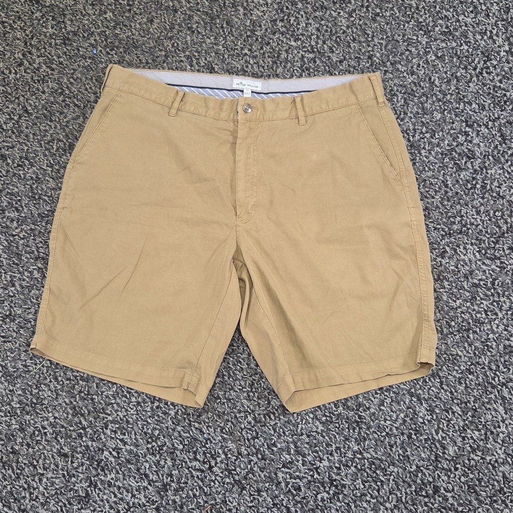 Peter Millar Crown Sport Golf Shorts Mens 36 Tan Performance Flat Front